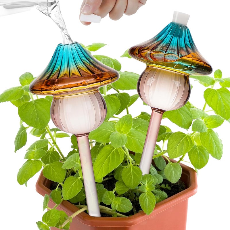 Kaimfdg Plant Watering Globes Mushroom, Rainbow Gradient Color Glass Watering Bulbs, Self Watering Planter Insert, Self Watering Globes - Plant Watering Devices for Travel Vacation (2 PCS) - Image 1